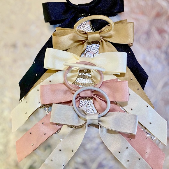 🌸5 Pc Set Bow/Pearl Hair Ties - Picture 3 of 6